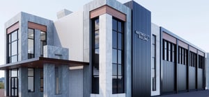 Rendering of a city hall with modern architecture