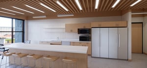 Rendering of a modern break room kitchen for a city hall