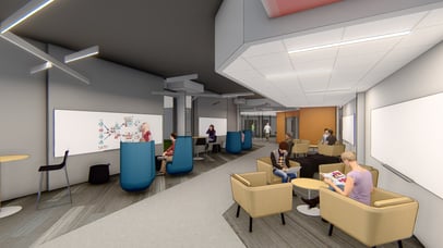 3D rendering of the interior of a campus union 
