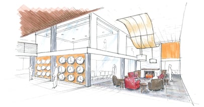 sketch of a lounge area 